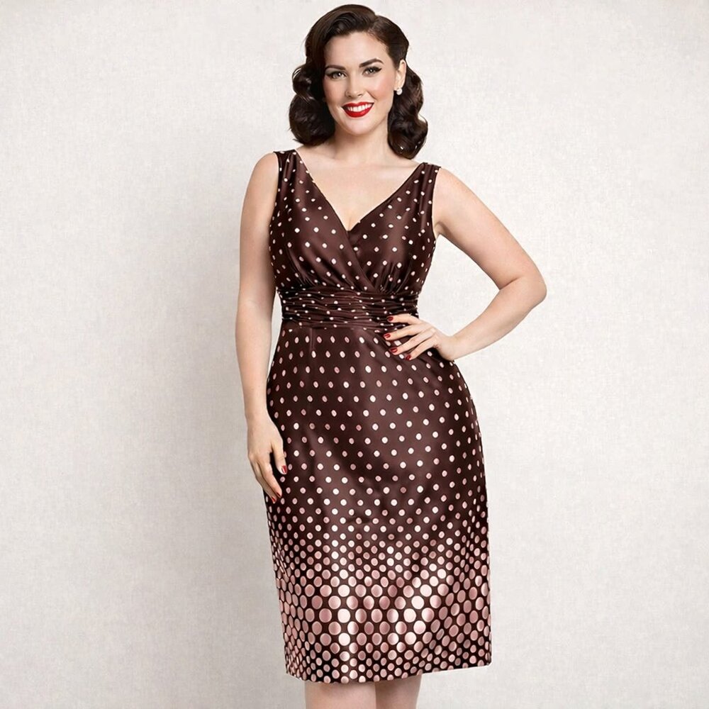 Jessica Howard Womens Polka Dot Empire Dress Size 12 Brown Pink Retro Pinup